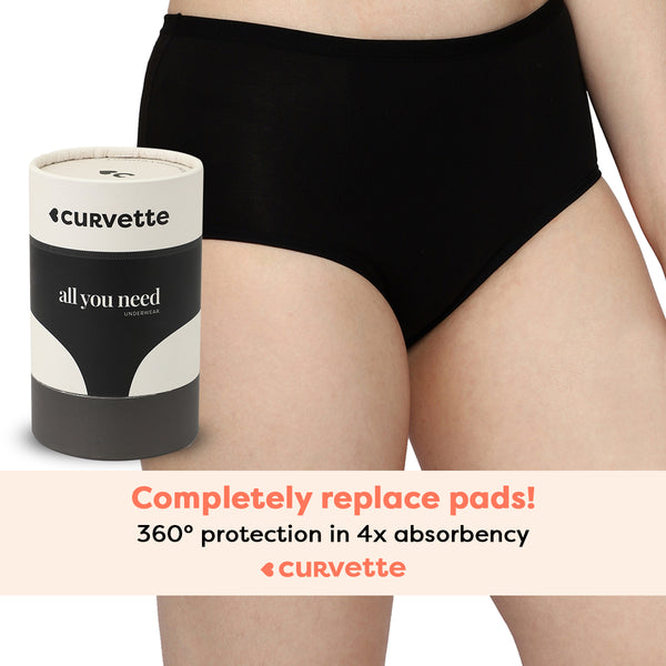 Women's Super Combed Cotton Elastane Stretch Period Panty with Leak Proof  Inner Absorbent Layer and Stay Fresh Treatment - Black